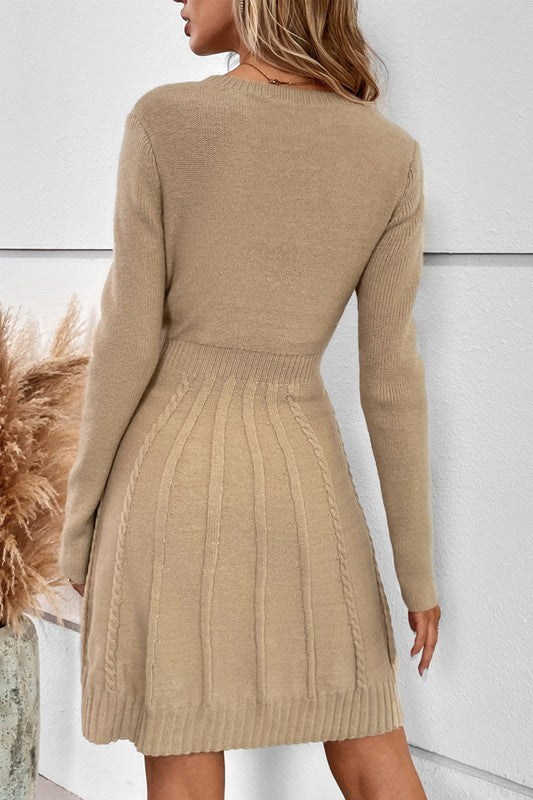 Women’s Cable Knit Cross Strip Solid Sweater Dress | Zarnesh