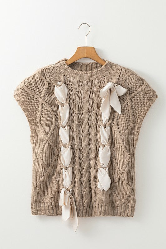 Women’s Cable Knit Bowknot Short Sleeve Spring Sweater | Zarnesh