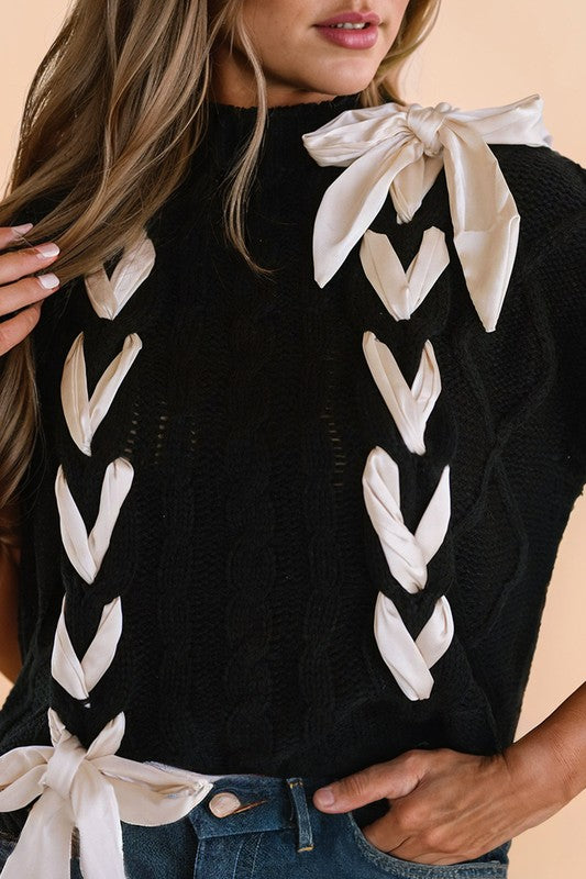 Women’s Cable Knit Bowknot Short Sleeve Spring Sweater | Zarnesh