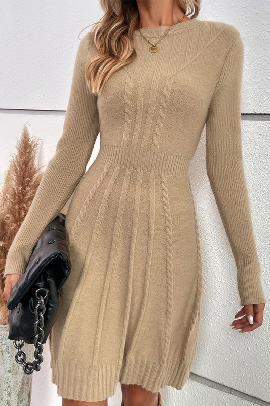 Women’s Cable Knit Cross Strip Solid Sweater Dress | Zarnesh