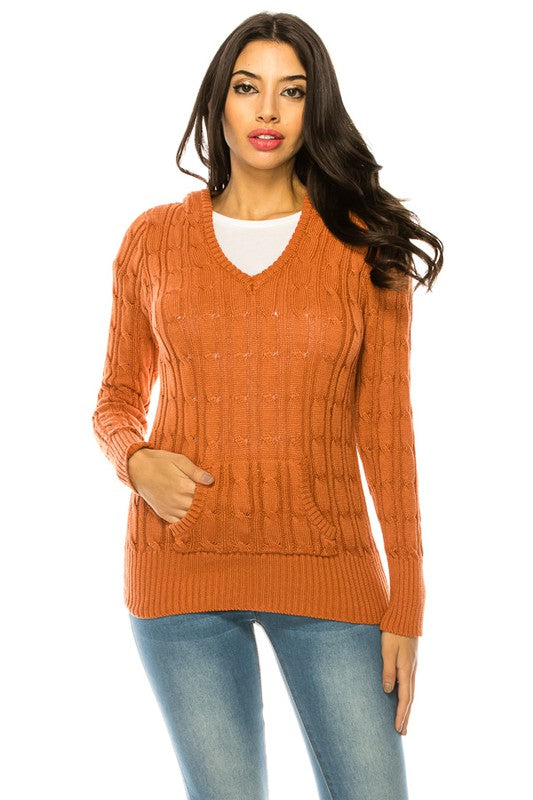 Women’s Cable Knit Hoodie Sweater with Pockets | Zarnesh