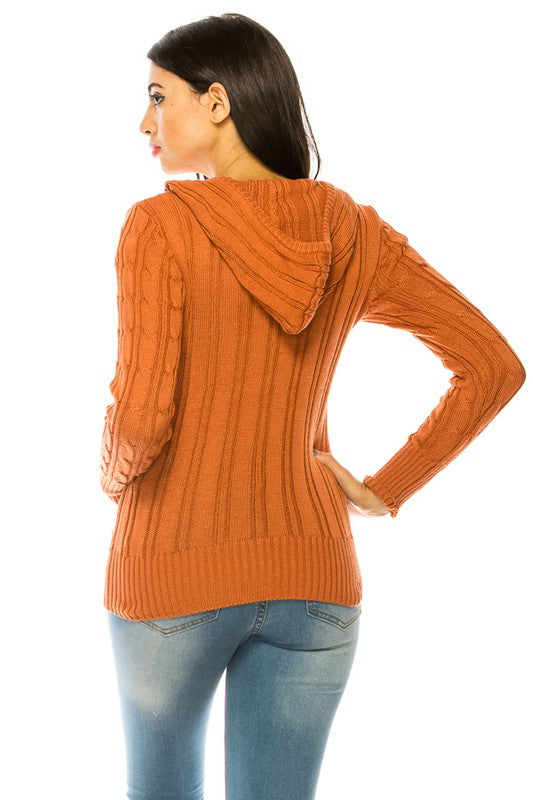 Women’s Cable Knit Hoodie Sweater with Pockets | Zarnesh