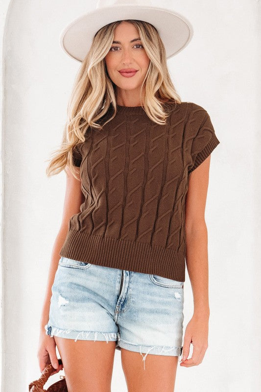 Women’s Cable Knit Sleeveless Crew Neck Top Sweater | Zarnesh
