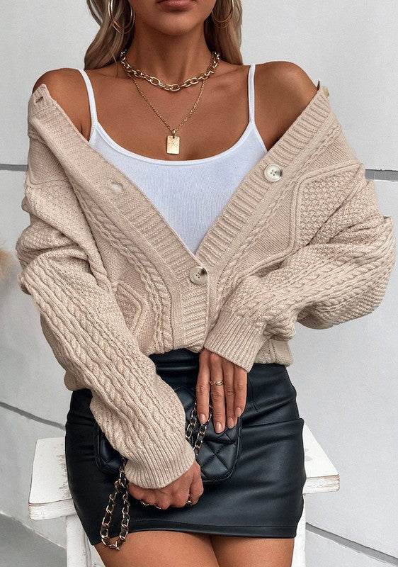 Women’s Cable Knit Textured Button Up Cardigan | Zarnesh