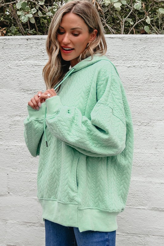 Women’s Cable Textured Solid Quilted Baggy Hoodie | Zarnesh