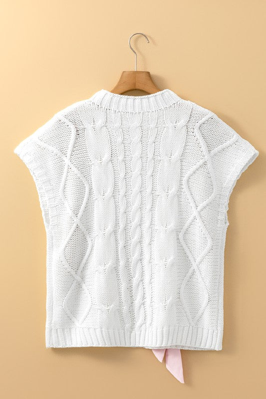 Women’s Cable Knit Bowknot Short Sleeve Spring Sweater | Zarnesh