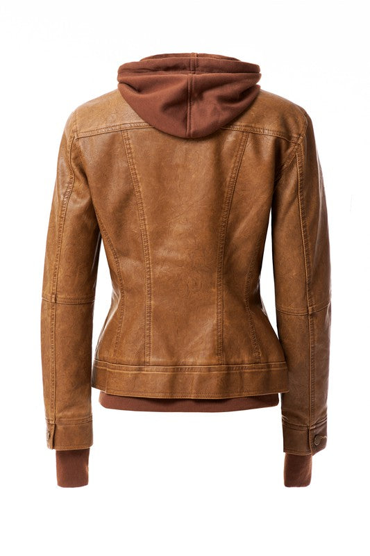 Women Hood PU Leather Jacket | Zarnesh