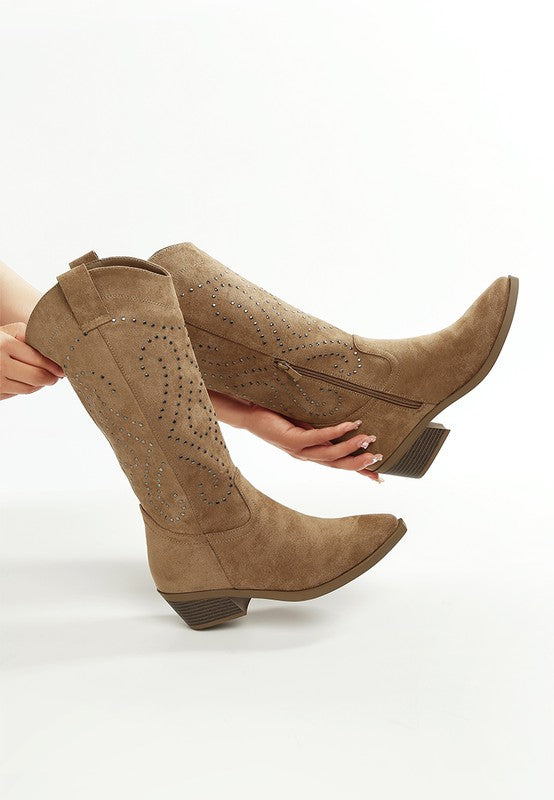 Women's  Studs Embellished Cowboy Boots | Zarnesh