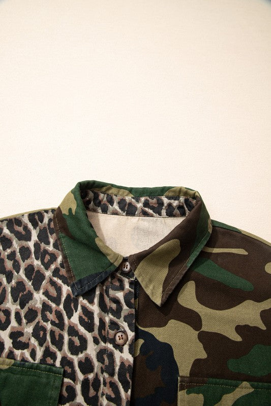 Women’s Camo Leopard Patchwork Button-Up Shacket | Zarnesh