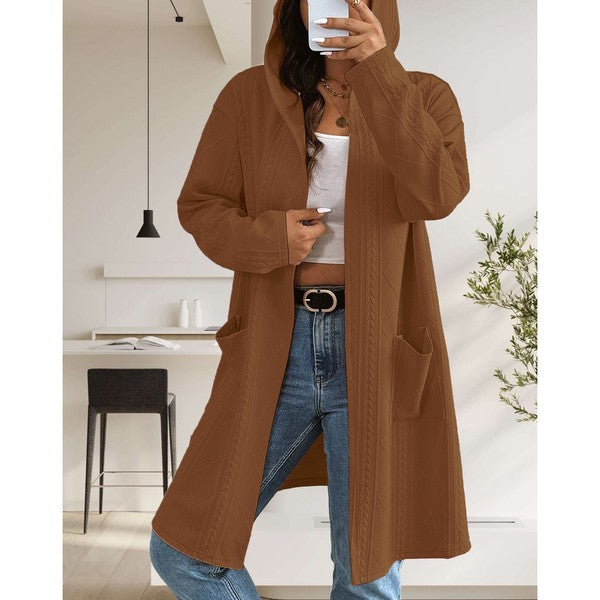 Women's Long Cardigans Cable Knitted Open Front | Zarnesh