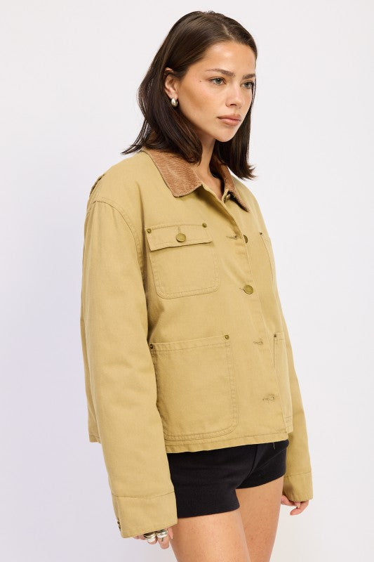 Women’s Casual Combo Chore Corduroy Collar Jacket | Zarnesh