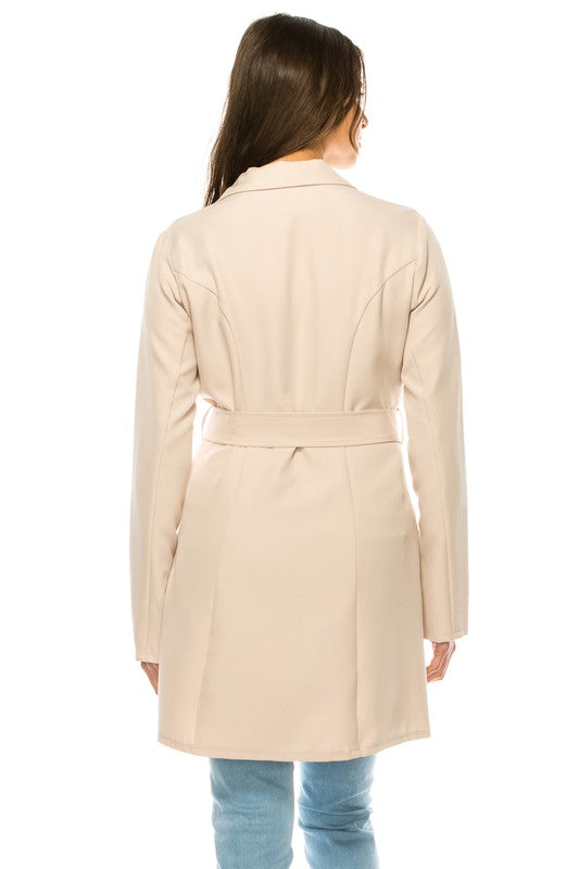 Women’s Casual Blazer Trench Solid Belted long Coat | Zarnesh