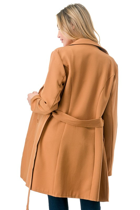 Women’s Casual Blazer Trench Solid Belted long Coat | Zarnesh