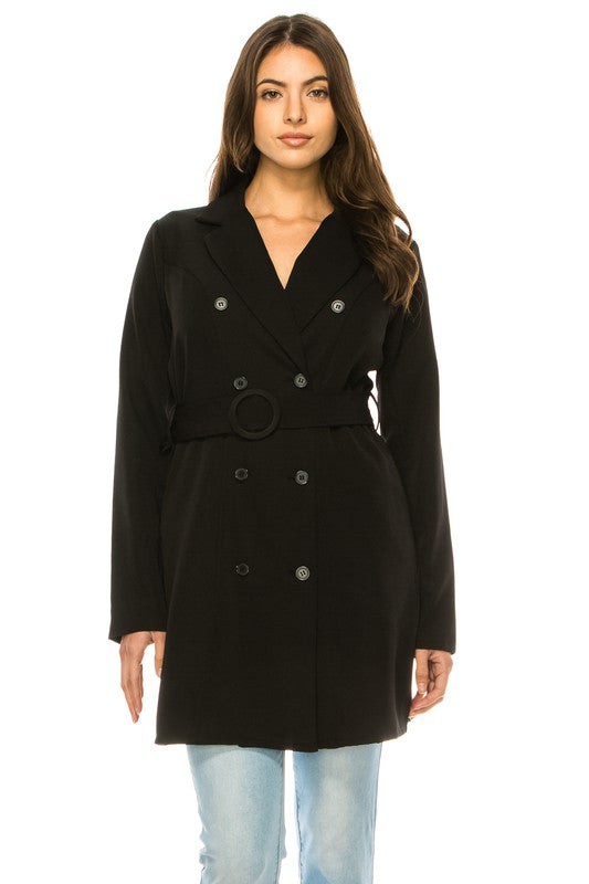 Women’s Casual Blazer Trench Solid Belted long Coat | Zarnesh