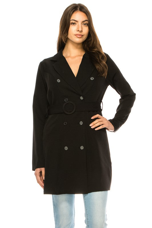 Women’s Casual Blazer Trench Solid Belted long Coat | Zarnesh