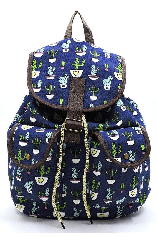 Women’s Casual Cactus Print Canvas Drawstring Backpack | Zarnesh