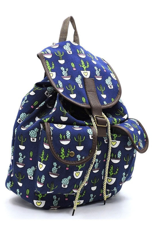 Women’s Casual Cactus Print Canvas Drawstring Backpack | Zarnesh
