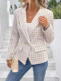 Women’s Casual Checkered Tweed Notched Lapel Blazer Jacket | Zarnesh