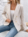 Women’s Casual Checkered Tweed Notched Lapel Blazer Jacket | Zarnesh