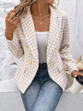 Women’s Casual Checkered Tweed Notched Lapel Blazer Jacket | Zarnesh