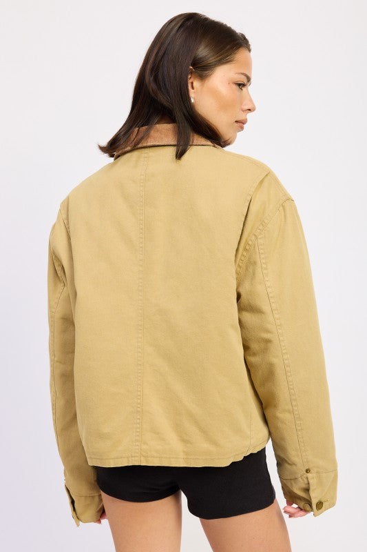 Women’s Casual Combo Chore Corduroy Collar Jacket | Zarnesh