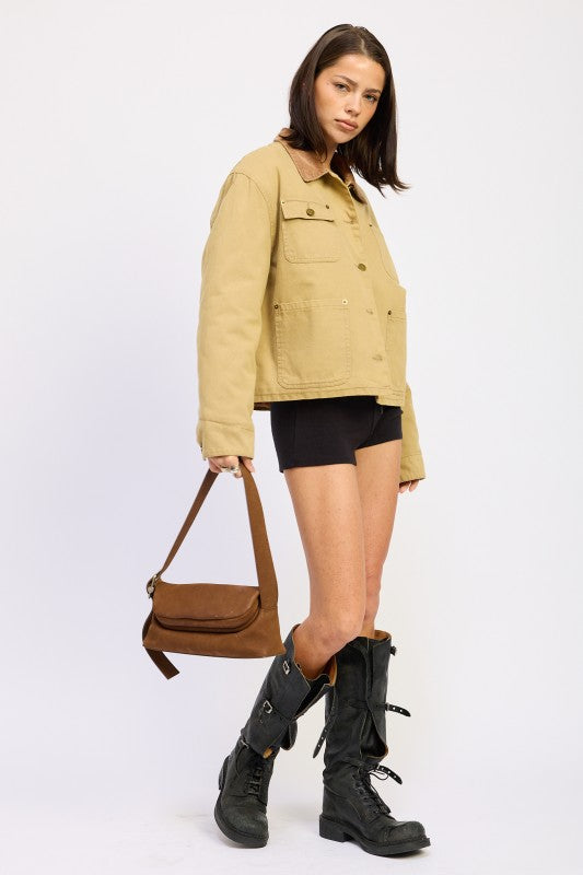 Women’s Casual Combo Chore Corduroy Collar Jacket | Zarnesh