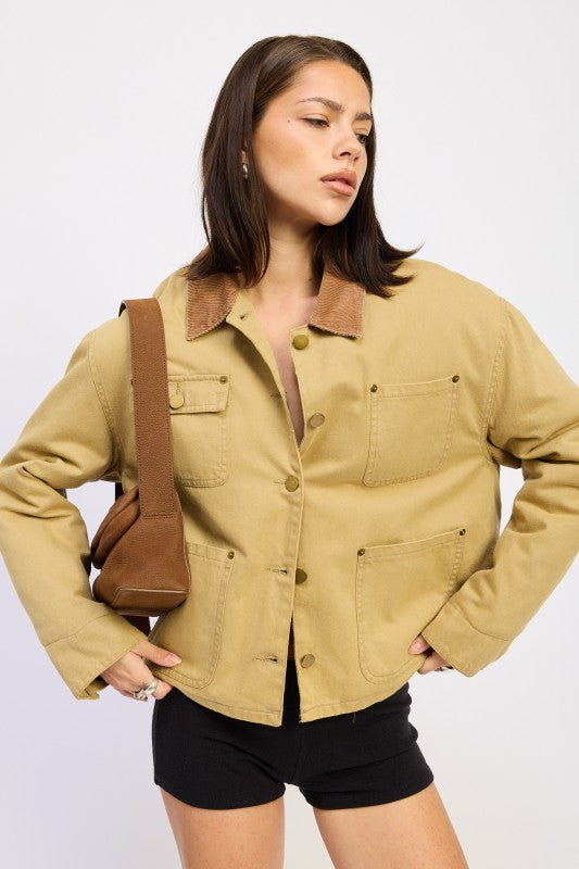 Women’s Casual Combo Chore Corduroy Collar Jacket | Zarnesh