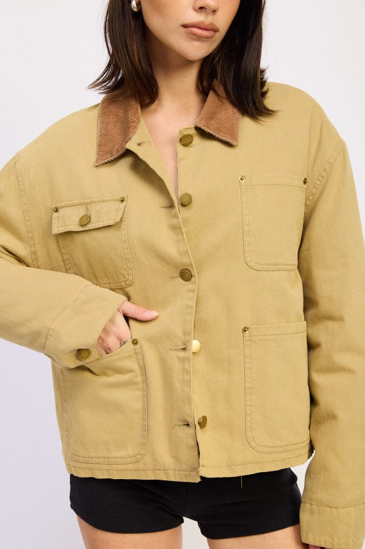 Women’s Casual Combo Chore Corduroy Collar Jacket | Zarnesh