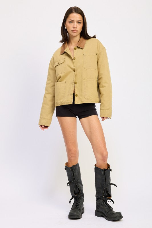 Women’s Casual Combo Chore Corduroy Collar Jacket | Zarnesh