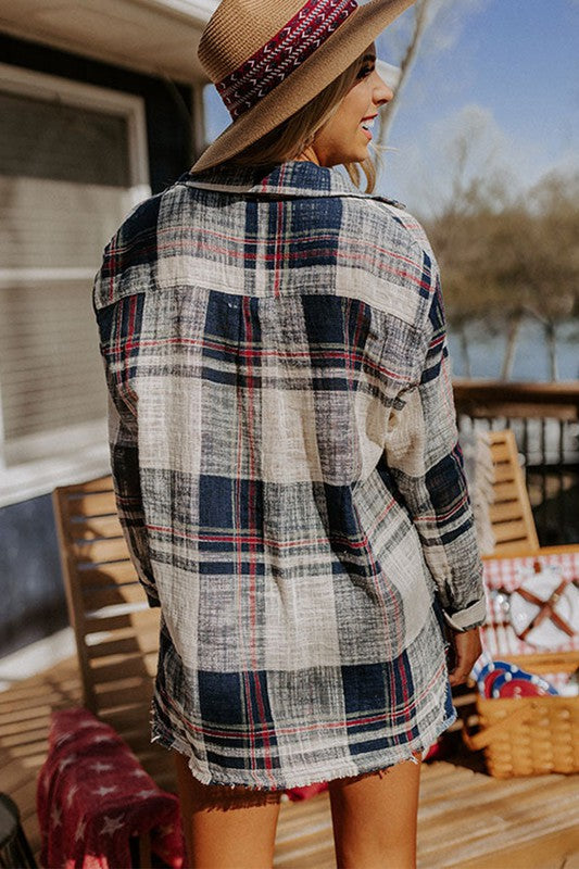 Women’s Casual Plaid Raw Edge Button Down Print Shirt | Zarnesh