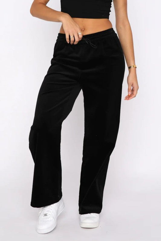 Women’s Casual Solid Drawstring Velvet Wide Leg Pants | Zarnesh