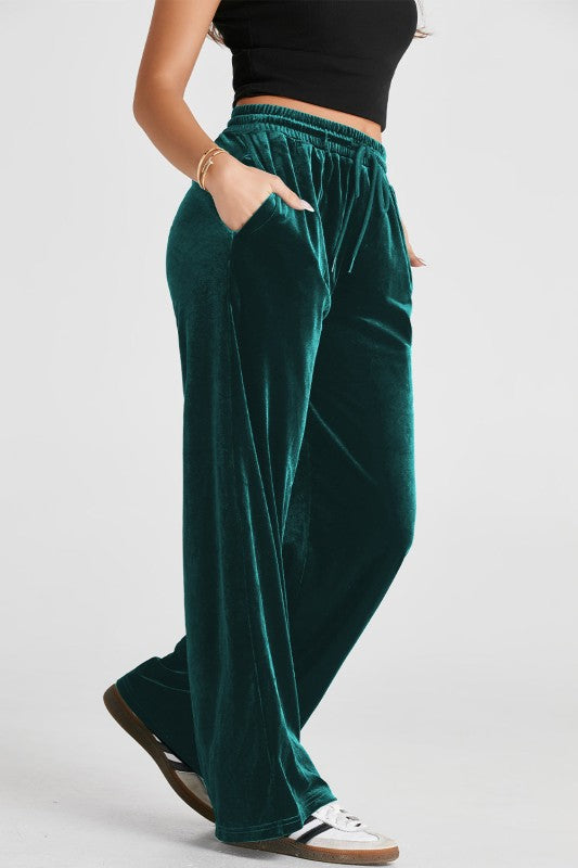 Women’s Casual Solid Drawstring Velvet Wide Leg Pants | Zarnesh