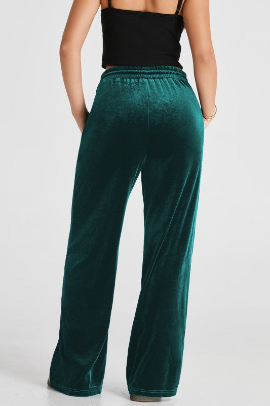 Women’s Casual Solid Drawstring Velvet Wide Leg Pants | Zarnesh