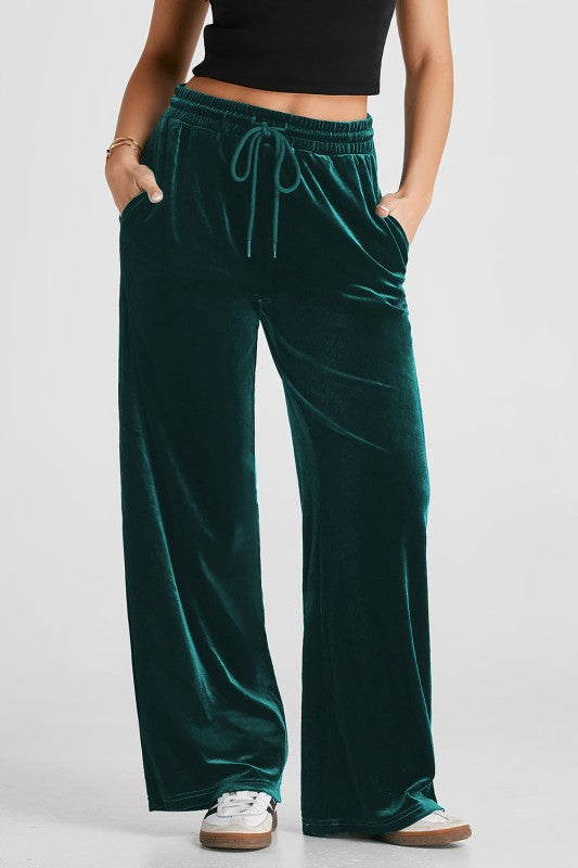 Women’s Casual Solid Drawstring Velvet Wide Leg Pants | Zarnesh