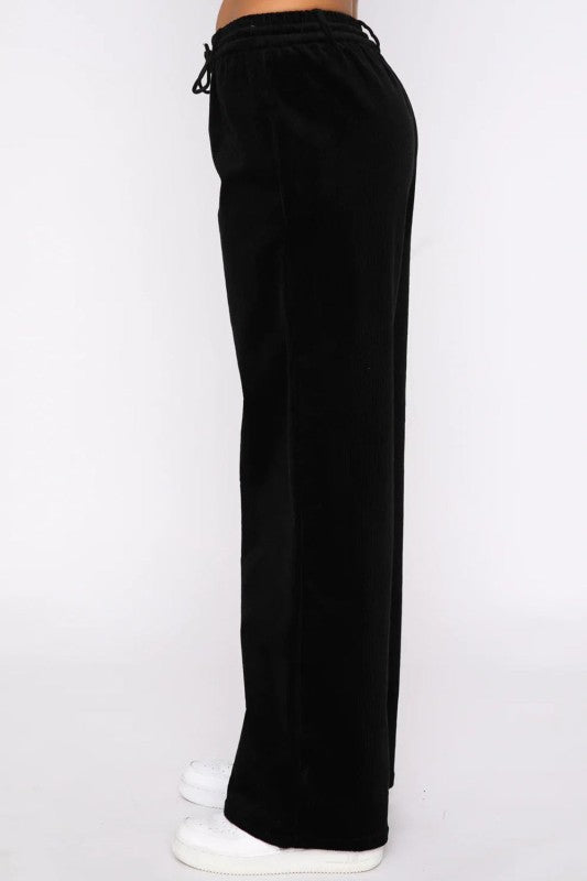 Women’s Casual Solid Drawstring Velvet Wide Leg Pants | Zarnesh