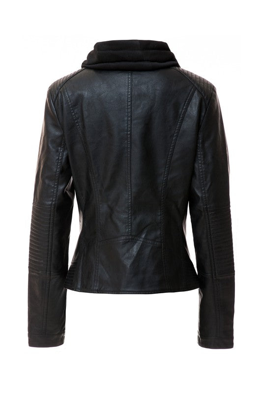 Women Hood PU Leather Jacket | Zarnesh