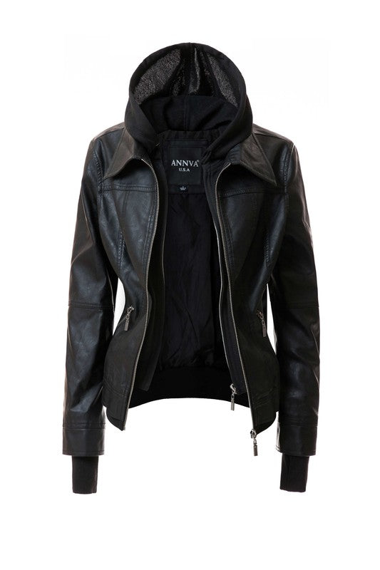 Women Hood PU Leather Jacket | Zarnesh