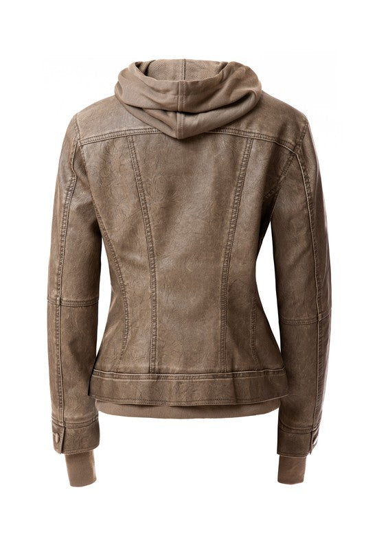 Women Hood PU Leather Jacket | Zarnesh