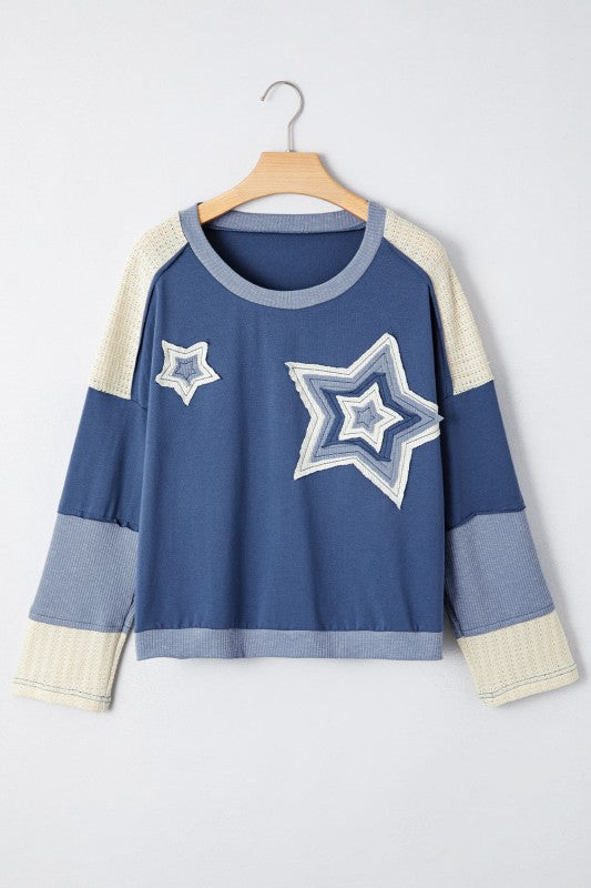 Women’s Casual Star Patch Colorblock Long Sleeve Top | Zarnesh