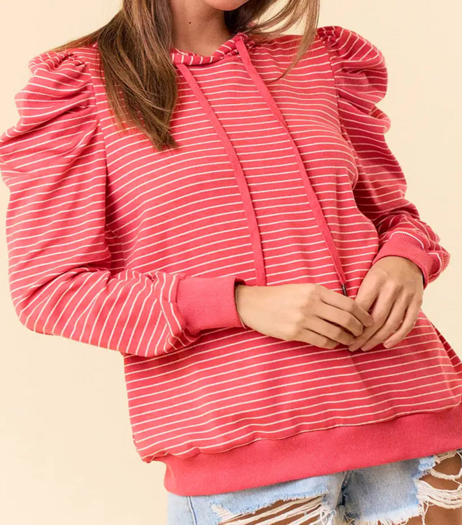 Women’s Casual Striped Puff Sleeve Long Hoodie | Zarnesh