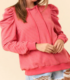 Women’s Casual Striped Puff Sleeve Long Hoodie | Zarnesh