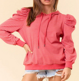 Women’s Casual Striped Puff Sleeve Long Hoodie | Zarnesh