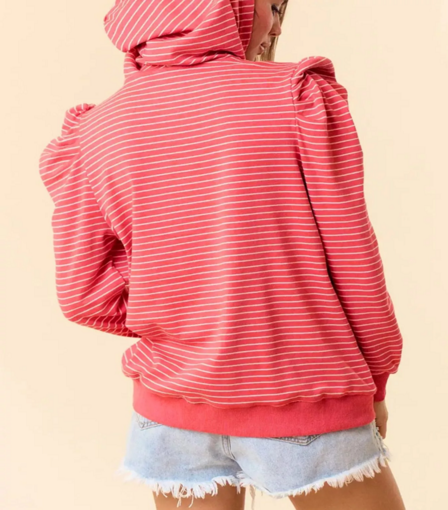 Women’s Casual Striped Puff Sleeve Long Hoodie | Zarnesh