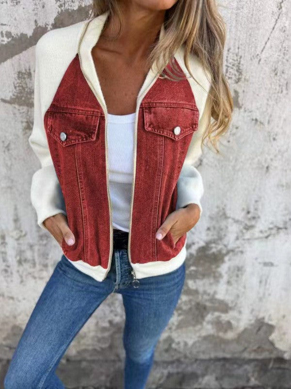 Women’s Casual Zip-Up Denim Chest Pocket Jacket | Zarnesh