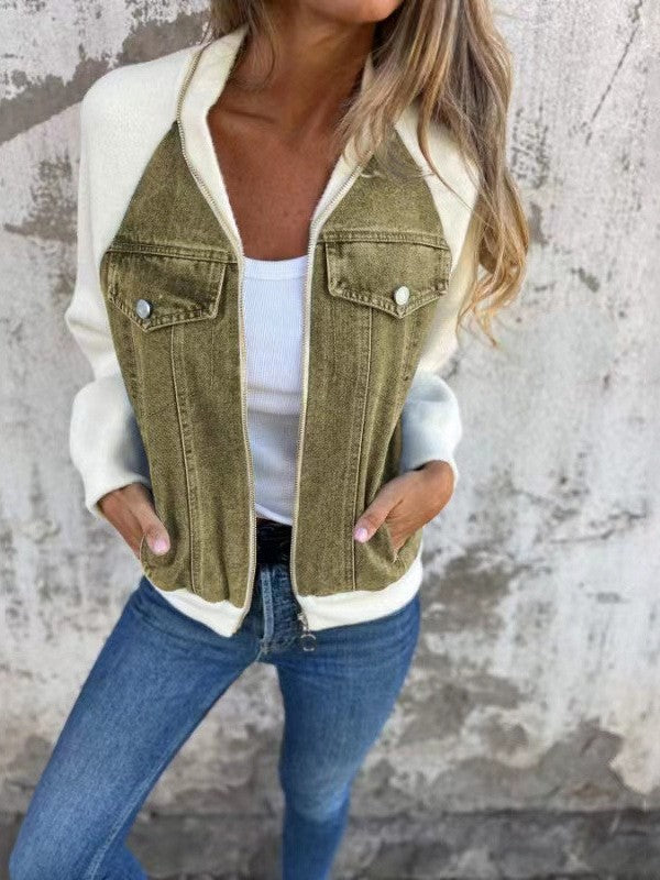 Women’s Casual Zip-Up Denim Chest Pocket Jacket | Zarnesh