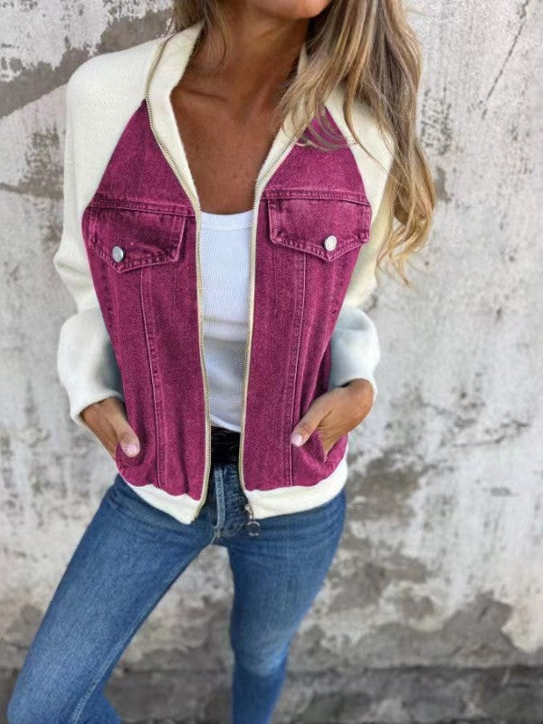Women’s Casual Zip-Up Denim Chest Pocket Jacket | Zarnesh