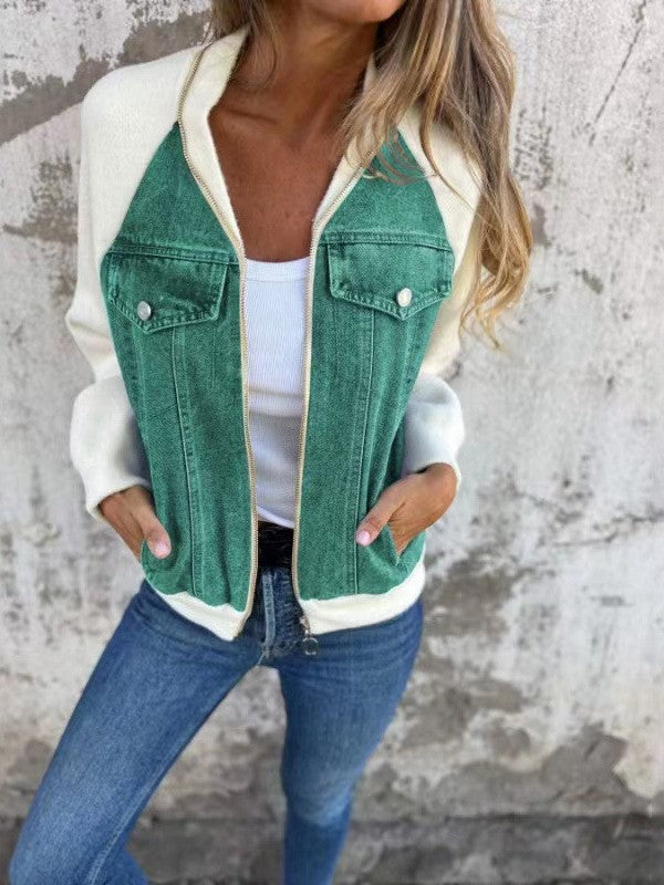 Women’s Casual Zip-Up Denim Chest Pocket Jacket | Zarnesh