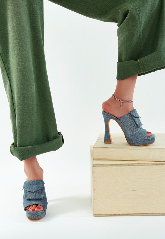 Women's Celidih Denim Pouch Detail High Heel Sandals | Zarnesh
