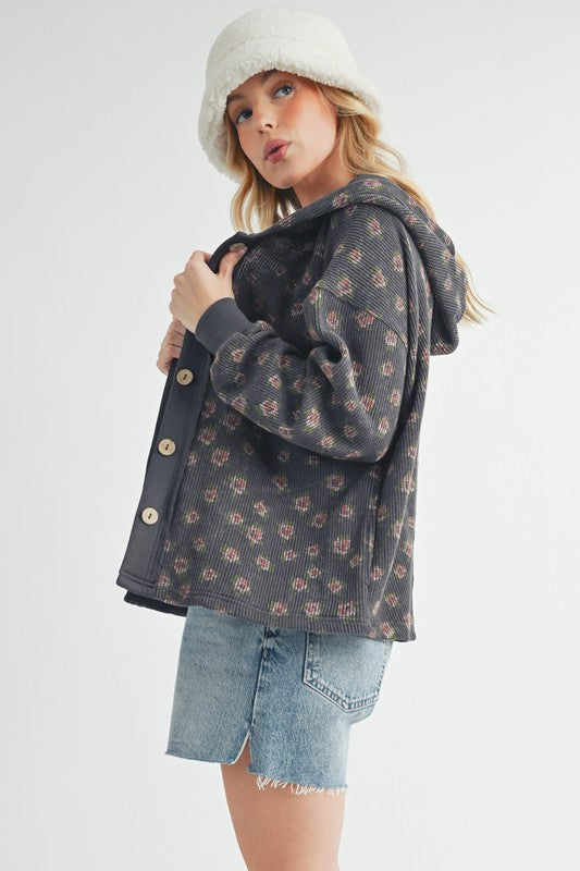 Women’s Contrasting Placket Kamilah Hooded Button-Front Jacket | Zarnesh