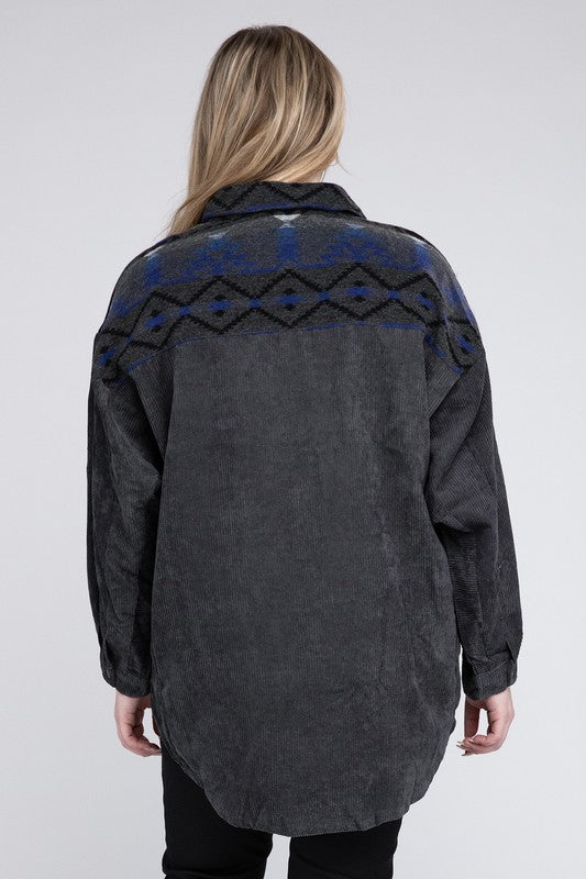 Women’s Aztec Plus Printed Button Down Long Sleeve Jacket | Zarnesh